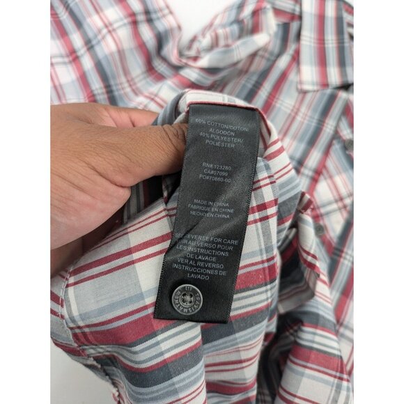 TRAVIS MATHEW Button-Up Men's Size Medium Red‎ Gray White Plaid LS Pocket Shirt - Picture 8 of 10